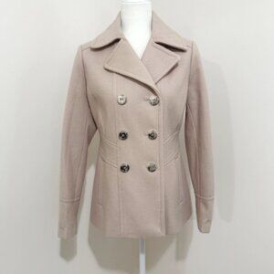 Kenneth Cole New York Wool Blend Double Breasted Beige Pea Coat Women's Size 6